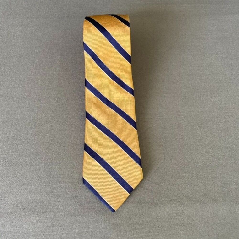 Club Room 100% Silk Tie Yellow Navy White Striped Necktie 58" x 3" Classic